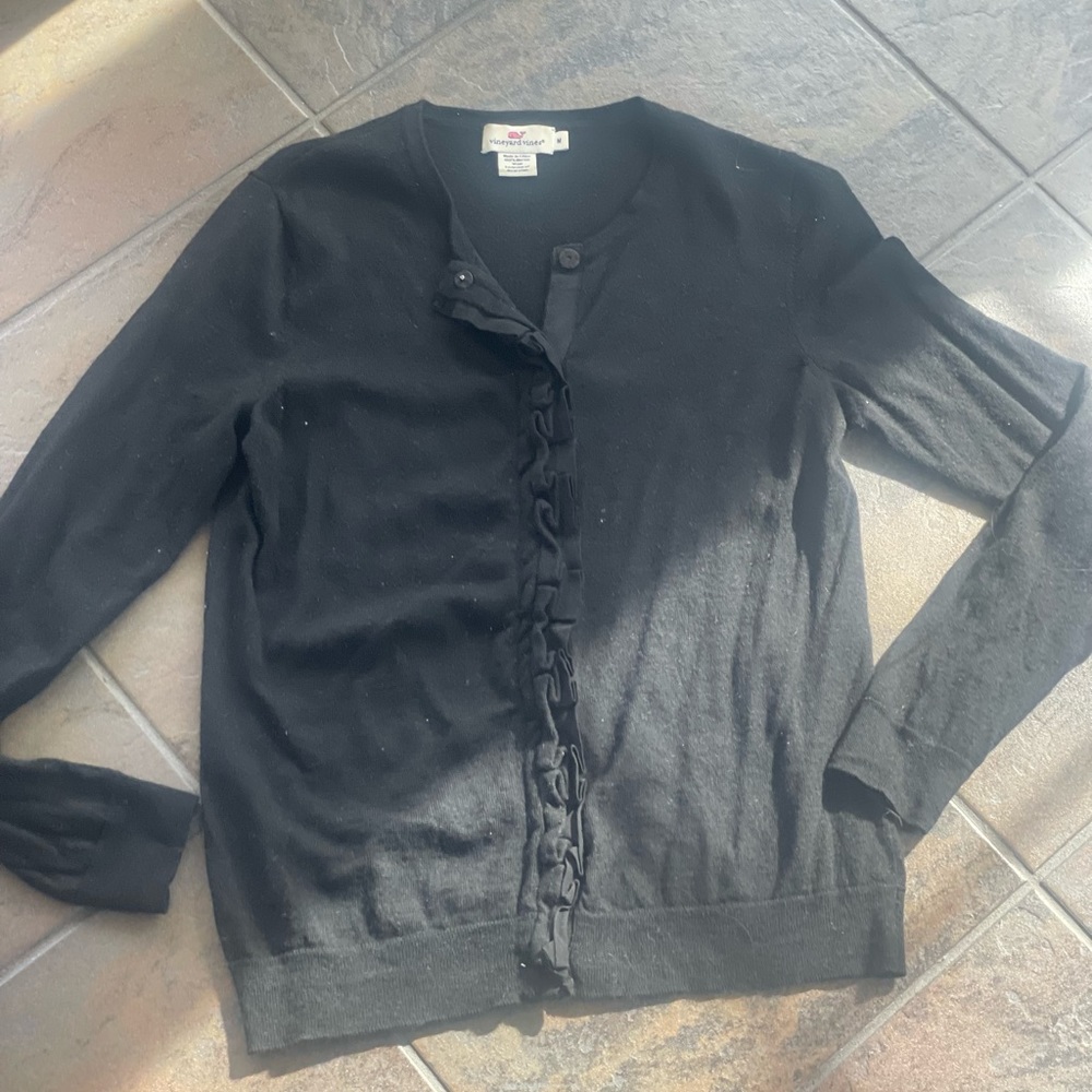 Vineyard Vines black cardigan with ruffle details